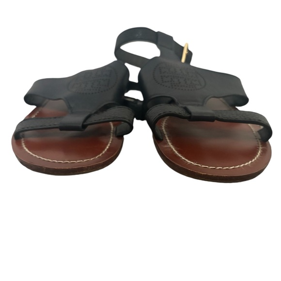 Tory Burch Black Leather Gladiator Ankle Strap Flats Sandals - Picture 8 of 10